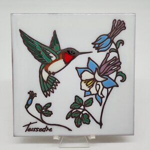 Teissedre Hummingbird & Flower Handcrafted Ceramic Tile Coaster Or Wall Decor